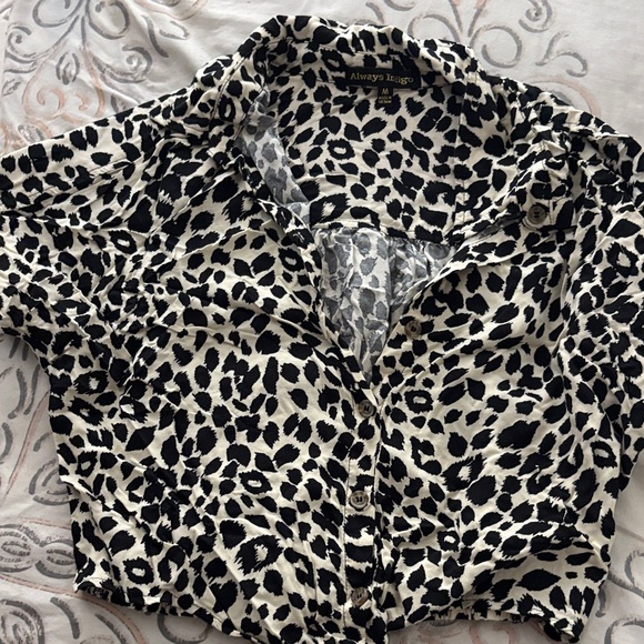 Always Indigo Black and White Leopard Print Blouse - Picture 1 of 1